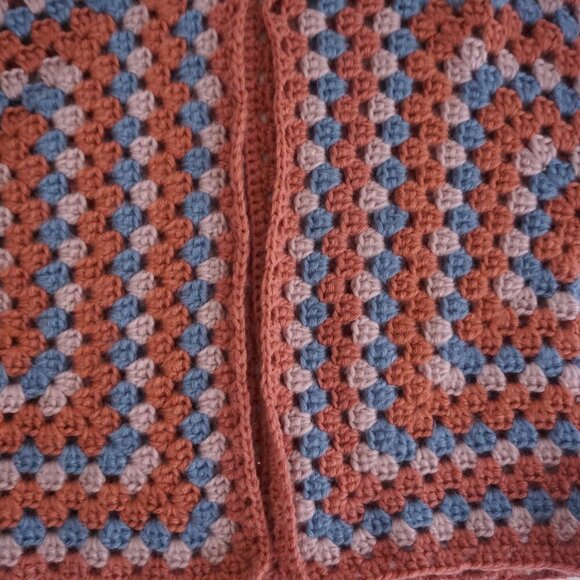 Handmade Crochet Granny Square Cardigan Dusty Rose & Blue Balletcore Sweater S - Picture 8 of 11
